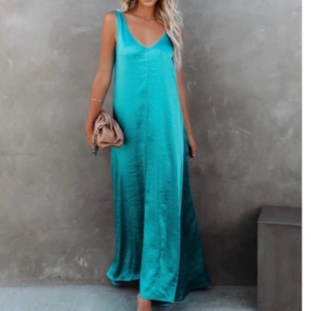 NWT IF BY SEA Chic Teal Sleeveless Maxi Dress